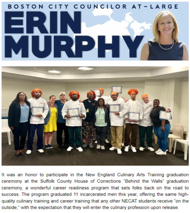 It was an honor to participate in the New England Culinary Arts Training graduation ceremony at the Suffolk County House of Corrections “Behind the Walls” graduation ceremony