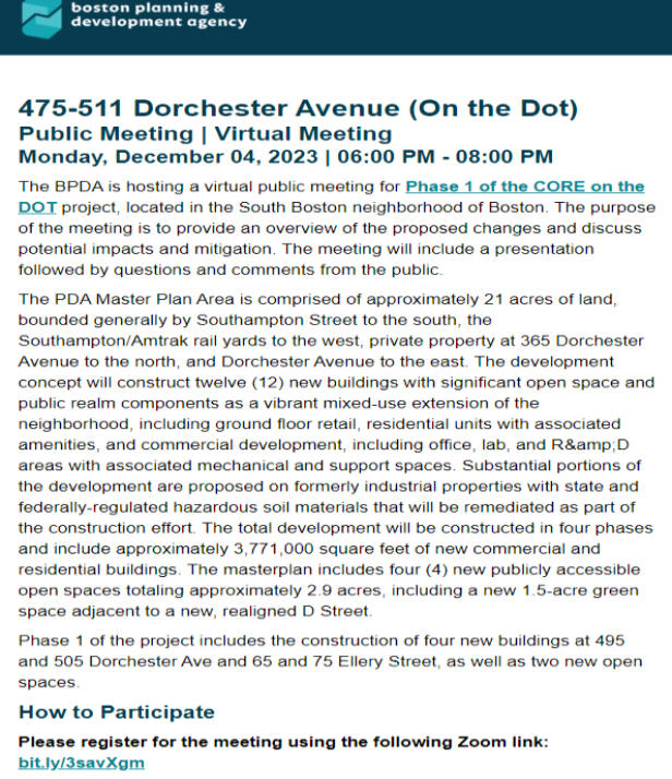 BPDA - On The Dot Phase 1 Public Meeting 12/4/2023