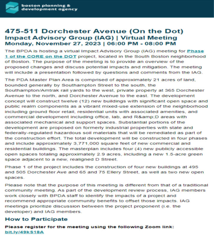 BPDA - On The Dot Phase 1 IAG Meeting 11/27/2023