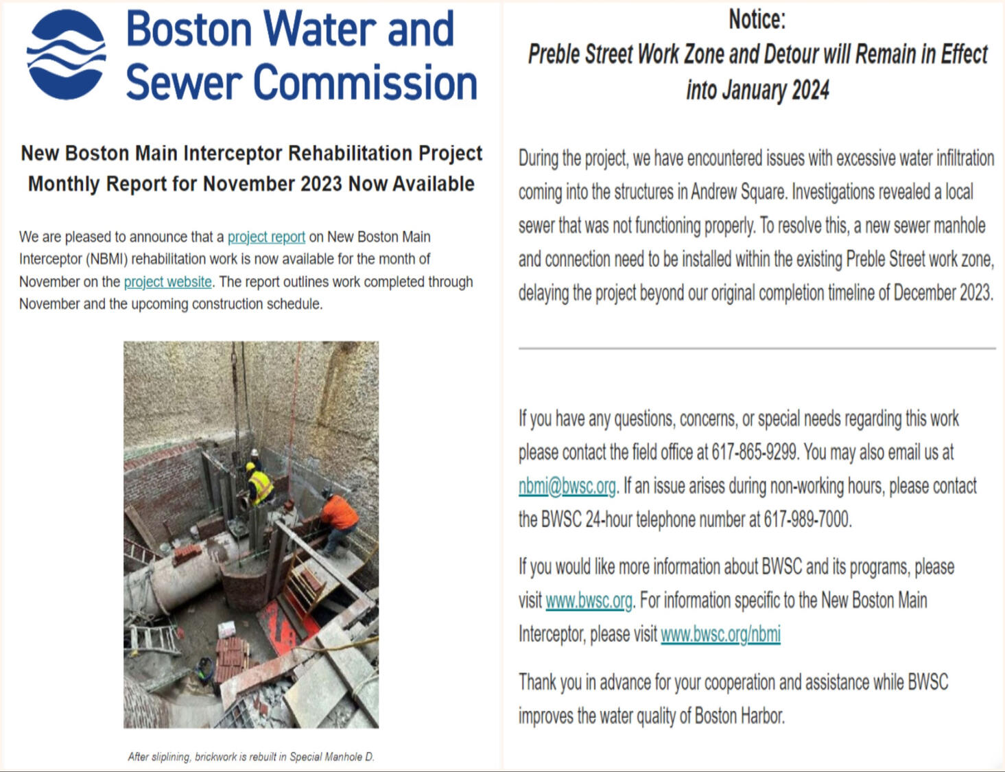 NBMI is a critical part of the wastewater system needing relining.